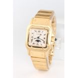 Cartier, a lady's 18ct yellow gold Cartier Santos Galbee moon phase wristwatch with subsidiary