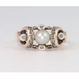 An 18ct yellow gold pearl and diamond ring size O, 4.3 grams