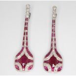 A pair of Art Deco style platinum, ruby and diamond drop earrings, 58mm