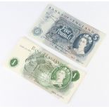 One pound notes, consecutive numbers S82B011901 to S82B011920 and five pound notes consecutive