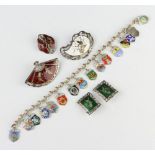 A silver and enamelled bracelet and minor enamelled silver jewellery