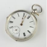 A silver keywind pocket watch with seconds at 6 o'clock