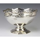 An Edwardian octagonal silver pedestal bowl with pierced rim, Sheffield 1910, maker Roberts and