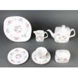 A Royal Doulton Madrigal pattern part coffee set comprising coffee pot, milk jug, sugar bowl, 5