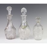 A 19th Century baluster decanter and stopper 20cm, 2 other decantersOne decanter has chips to the