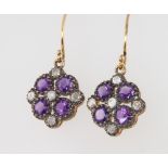 A pair of silver gilt, amethyst and diamond cluster earrings