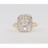 An 18ct yellow gold Art Deco style diamond cluster ring, approx 0.65ct, size N 1/2