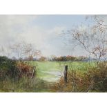 Dennis Morley, watercolour signed, country landscape 25cm x 33cm