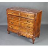 A 19th Century Continental walnut commode/chest with pink veined marble top, fitted 4 long drawers