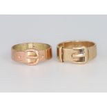 Two 9ct yellow gold rings, size L and O, 7.4 grams