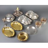A pair of silver plated shaped entrees and minor plates wares