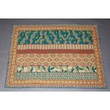 A Kashmir tan, green and beige ground wool work panel 207cm x 150cm