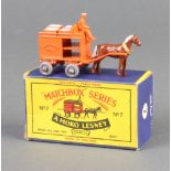 Matchbox Moko Lesney No. 7 Horse drawn milk float (pale orange, white hat/crates) B5 Box