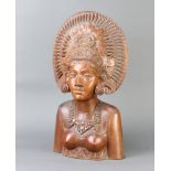A Bali carved hardwood head and shoulders portrait bust of a lady 49cm x 23cm x 13cm