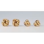 Two pairs of 9ct yellow gold knot ear studs 4.4 grams