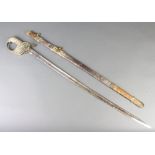 E Ridge, a Victorian Naval officer's sword with plain blade, complete with scabbard and together