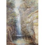 M Sandeman, watercolour, "Fennick Burn Waterfall" 35cm x 25cm