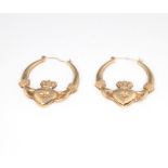 A pair of 9ct yellow gold Claddagh hollow earrings 2.7 grams