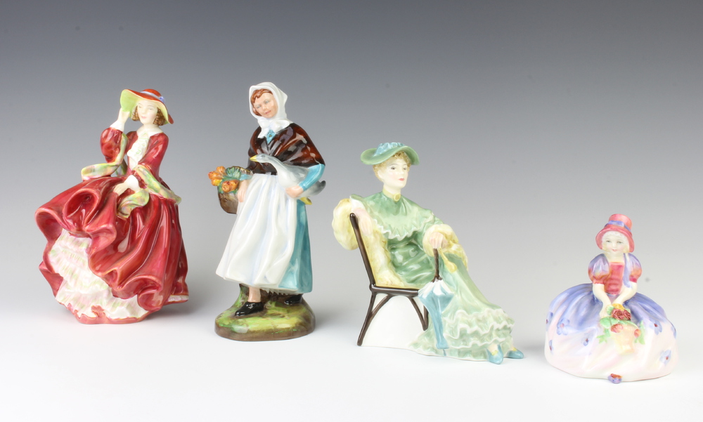 Four Royal Doulton figures - Ascot HN2356 15cm, Country Lass HN1991 19cm, Monica HN1467 10cm and Top