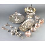 A silver plated punch bowl and cups and minor plated wares