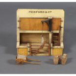 A 19th Century painted wooden model of a Pickford and Company Flower Stall with sacks, barrels and