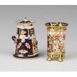 A Royal Crown Derby Imari pattern cylindrical vase on pad feet 6cm together with ditto milk churn