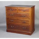 An Edwardian inlaid mahogany chest of 2 short and 3 long drawers with brass swan neck drop handles