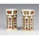 A pair of Royal Crown Derby Imari pattern hexagonal vases 1128, 11cm