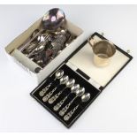 Five Chinese silver teaspoons, a cased set of spoons and minor plated wares