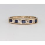 A 9ct yellow gold sapphire and diamond half eternity ring, size L 1/2, 1.6 grams