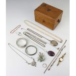 A silver bangle and minor silver jewellery, 120 grams together with costume jewellery contained in a