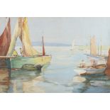 T J Boys, 194?, watercolour signed, moored fishing boats 38cm x 54cm