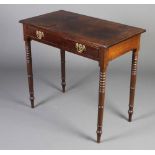 A Victorian mahogany side table fitted 1 long drawer, raised on ring turned supports 77cm h x 84cm w
