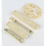 A 19th Century ivory thermometer in a rectangular box 9cm, ditto folding measure 7cm and a Victorian