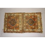 A brown, green and blue ground Caucasian style rug with 2 medallions to the centre 149cm x 82cm Hole