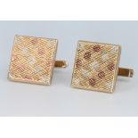 A pair of 9ct 3 colour gold square cufflinks 12.8 grams