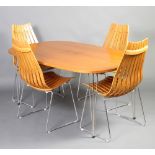 Hans Brattrud for Hove Mobler, a mid 20th Century Danish teak and chrome dining suite comprising