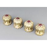 Four Victorian gilt metal door knobs set cabochon cut red stones 6cm x 5.5cm
