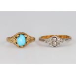 An 18ct yellow gold diamond ring size M 1/2 and a ditto turquoise set ring size I