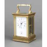 L'epee, a 20th Century carriage alarm clock with enamelled dial and Roman numerals, contained in a