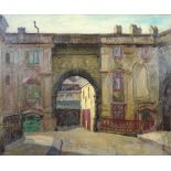 W R Sickert, oil on board, unsigned, label en verso, "Entrance to Old Stable Yard, Bath"