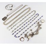 A silver necklace and minor silver jewellery 186 grams