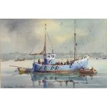 Sidney Cardew, watercolour "Blue Boat Backwaters" 18cm x 27cm