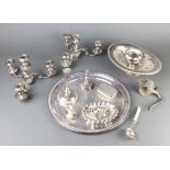A circular silver plated engine turned salver 36cm and minor plated wares