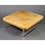 Heals, a mid 20th Century square bleached oak and chrome coffee table, raised on chrome supports