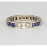 A 9ct white gold sapphire and diamond eternity ring size M 1/2, 3 grams