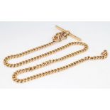 A 9ct yellow gold Albert with a T-bar and clasp, 36 grams, 42cm