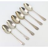 Six early Georgian silver table spoons, 329 gramsThe hallmarks are rubbed