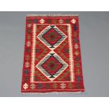 A red, white and brown ground Maimana Kilim rug 87cm x 60cm