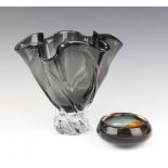 A Studio Glass vase 23cm, ditto ashtray 12cm